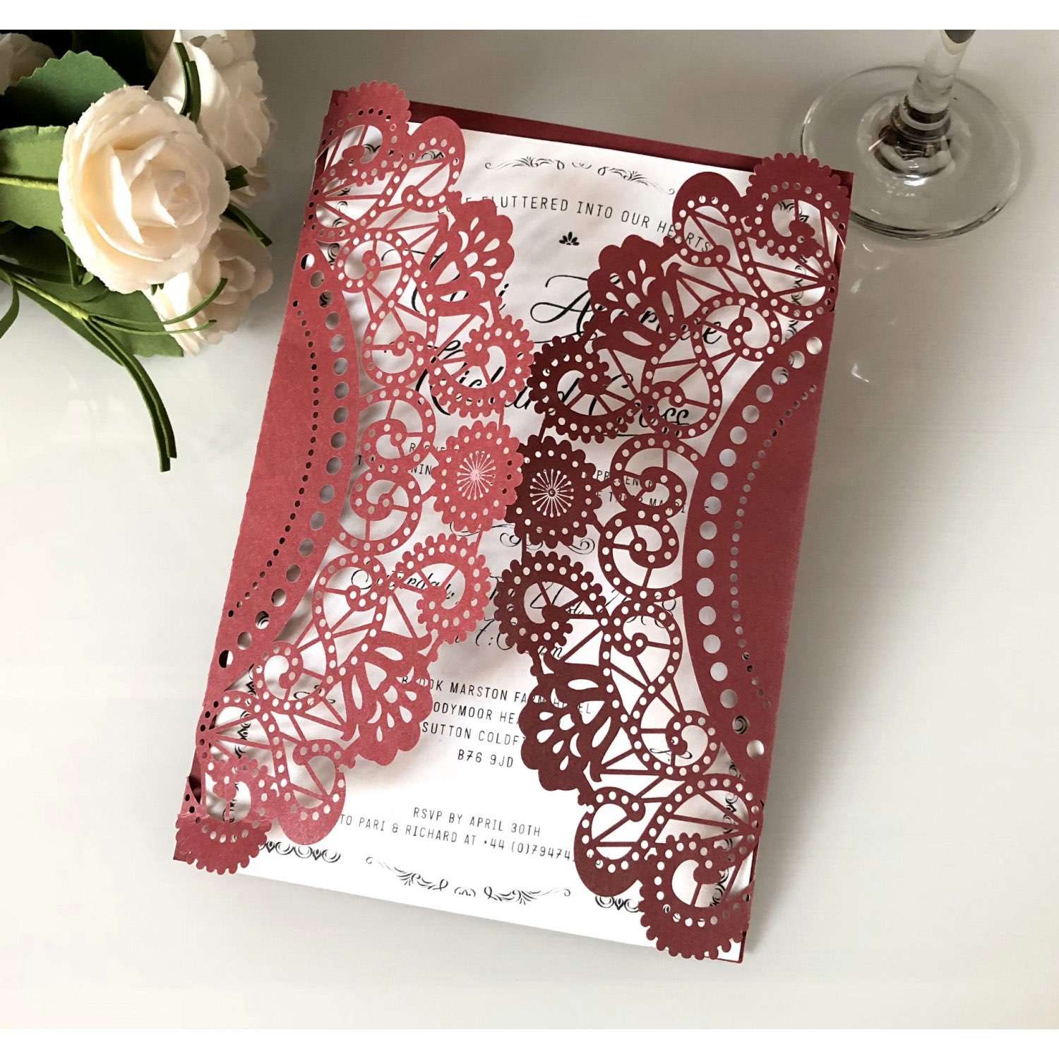 Red Wedding Invitation Thank You Card Laser Cut Slap-up Invitation Card